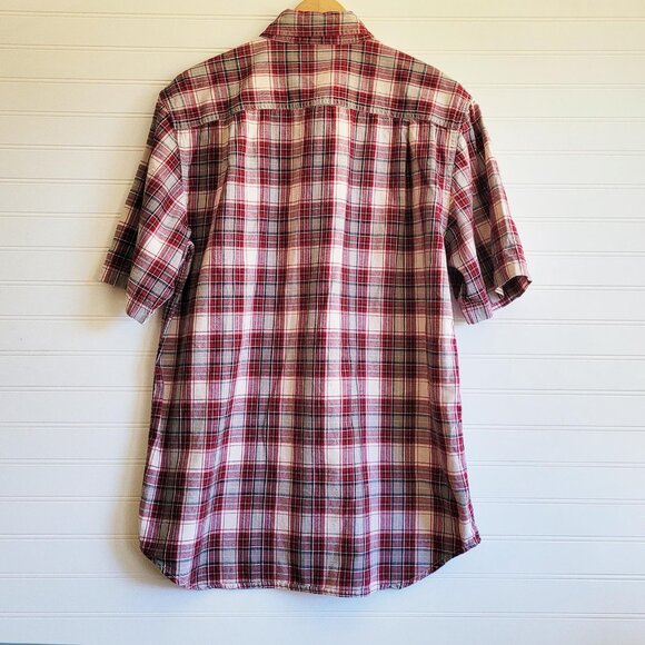 Carhartt Shirt Mens Medium Red Plaid Short Sleeve Button Down Relaxed Fit Cotton - Picture 7 of 7